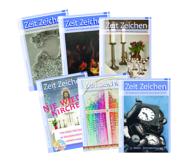 Zeit Zeiche,n drei oben und drei unten, zammengestellt